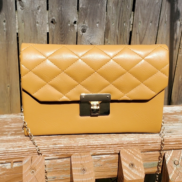 FASHION Faux Leather Mustard clutch/shoulder bag with chain - Picture 6 of 6